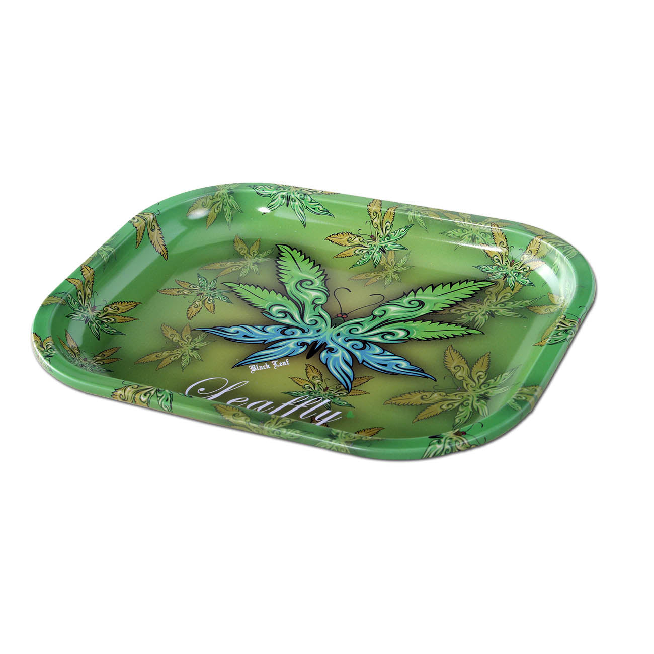 Black Leaf Rolling Tray Leaffly 180x140x15mm Metall